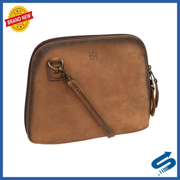 Full Grain Leather Crossbody Bag with Multiple Pockets, Adjustable Strap